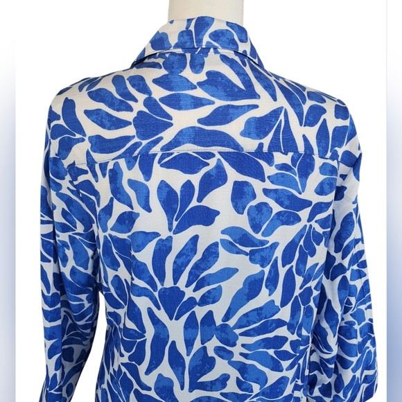 Mlle Gabrielle Blue and White Leaf-Print Shirt Dress - Picture 7 of 11